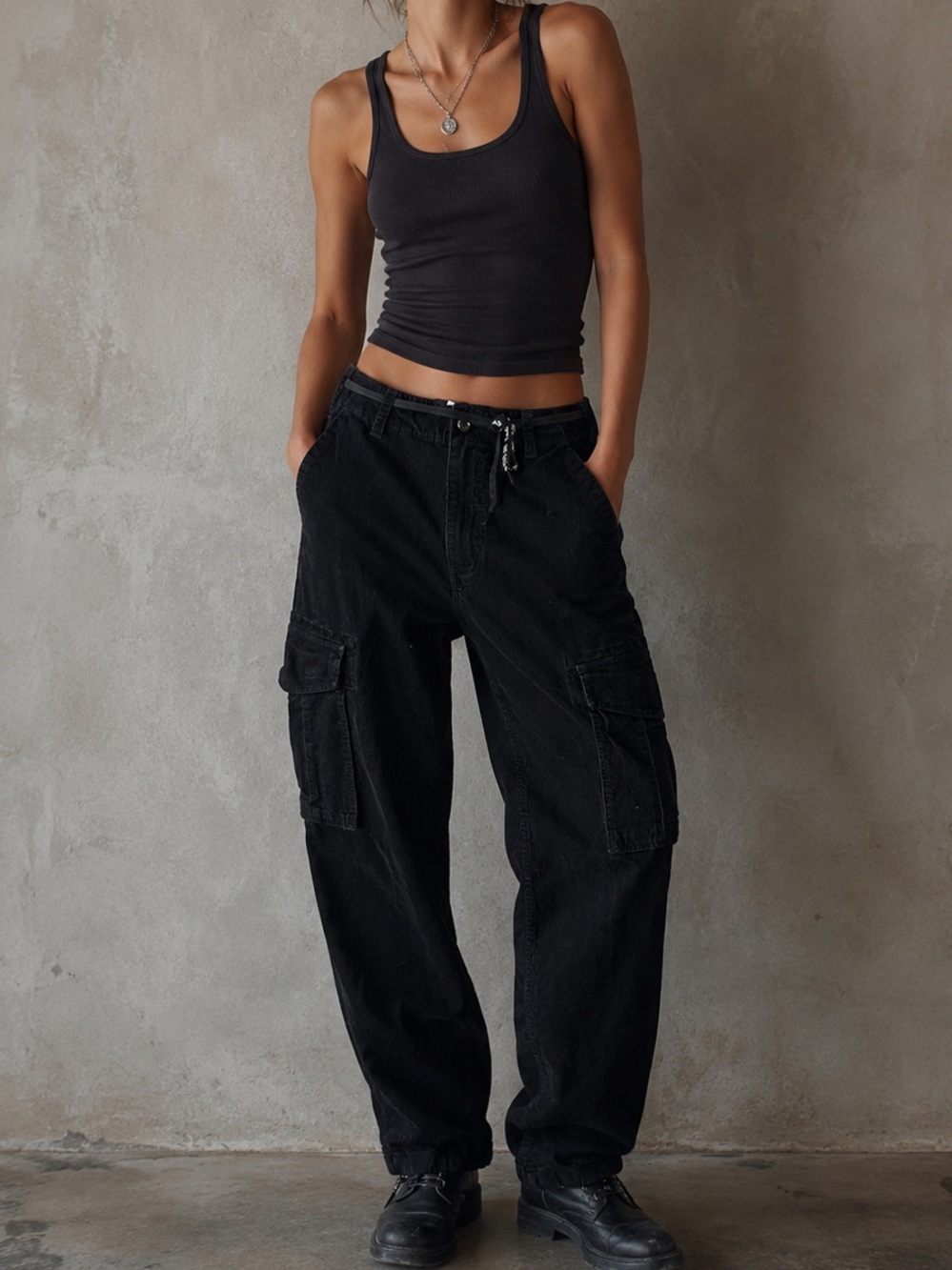 DGK • black corduroy cargo pants with shoelace details